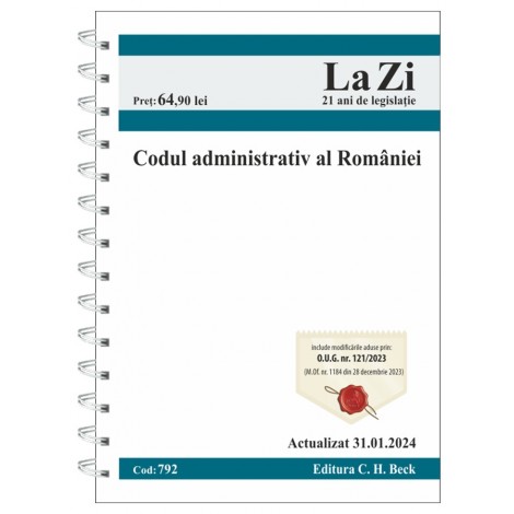 Codul administrativ al României. Cod 792. Actualizat la 31.01.2024