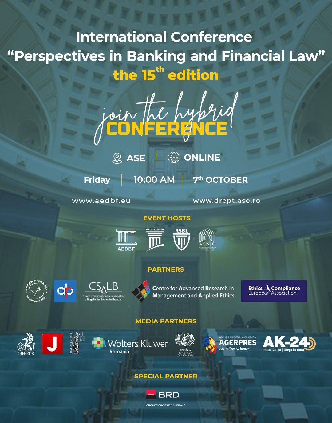 Conferința internațională „Perspectives in Banking and Financial Law”, ediția a XV-a, București, 7 octombrie 2022